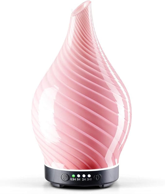 Porseme 150ml Essential Oil Diffuser Glass Color Changing Aroma Air Diffusers Aromatherapy Ultrasonic Cool Mist Humidifier 6 Running Hours Waterless Auto-Off for Sleeping Yoga Office Spa (Pure Pink)