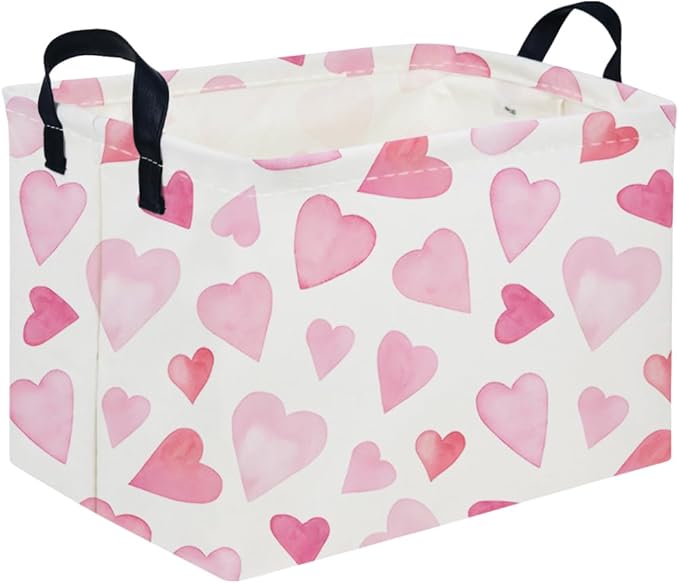 FXOCSHE Rectangular Pink Valentine's Day Gift Basket,nursery basket,Pink girls gift baskets,kids toy storage Bin, Love Heart Room Decor for Home,Shelf Baskets(Pink love)