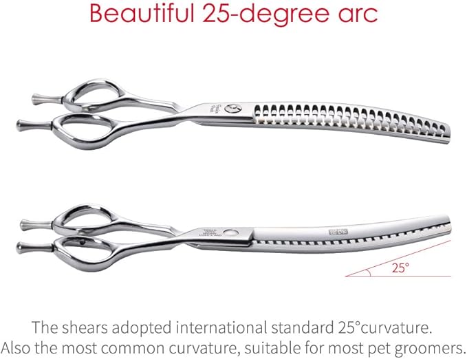 Fenice Peak Dog Grooming Shears Curved Chunker Scissors for Dogs and Cats Face Body Trimming Shears 440C 7''