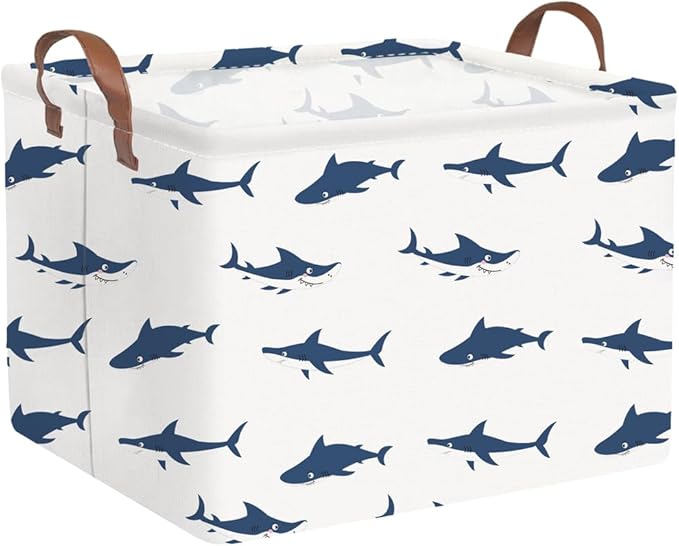 FXOCSHE Rectangular Easter Shark Basket,Collapsible toy box for kids,easter gift basket, Nursery Hamper for Shelve Toy Box,Shelf Basket(Shark)