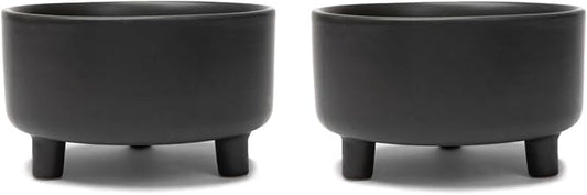 Waggo Uplift Ceramic Dog Bowl for Small Medium and Large Breeds - Set of 2 Heavyweight and Durable Pet Food and Water Dish Crock, Dishwasher Safe, Modern, Elevated Feeder (Black, Large)