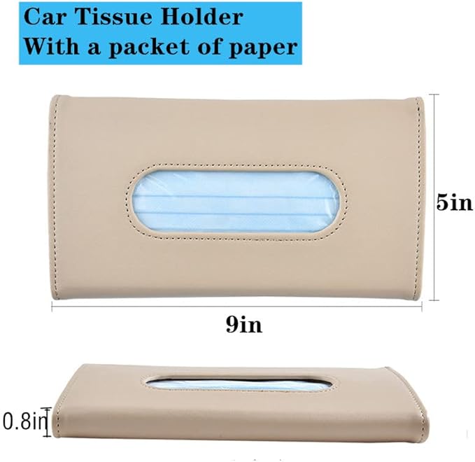 YVPSI Car Tissue Holder Sun Visor Napkin Holder with Tissue Refill Car Mask Holder PU Leather Tissue Box Tissue Box Holder Hanging Tissue Holder Mask Dispenser for Car (Beige)