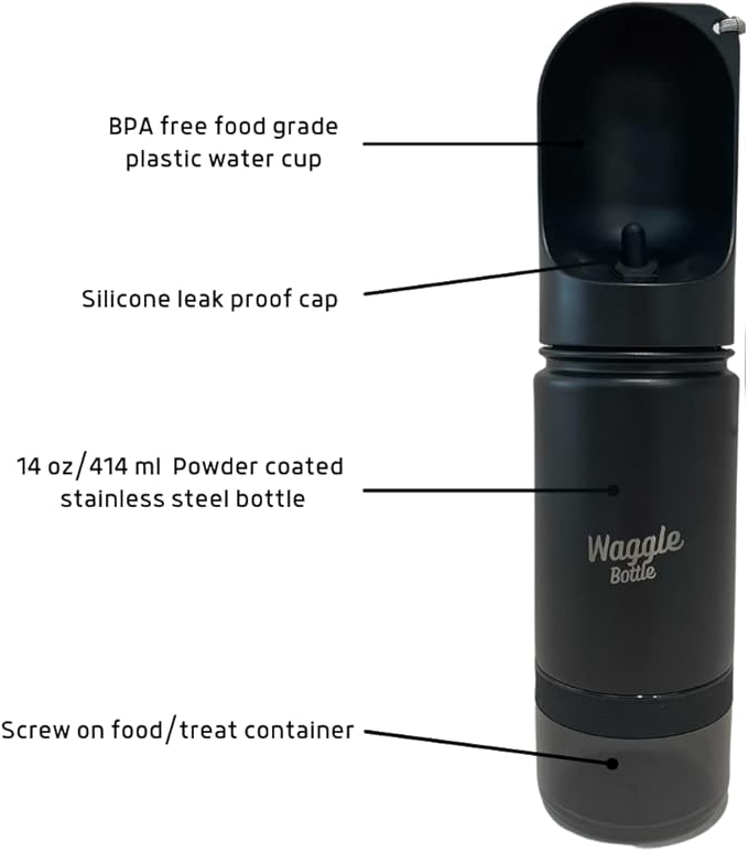 Waggle Bottle Stainless Steel Dog Travel Water Bottle, Vacuum Insulated Portable Dog Water Dispenser, Drink Cup and Snack Container On The Go, Outdoor Walking, Hiking, Travel (Lavender)