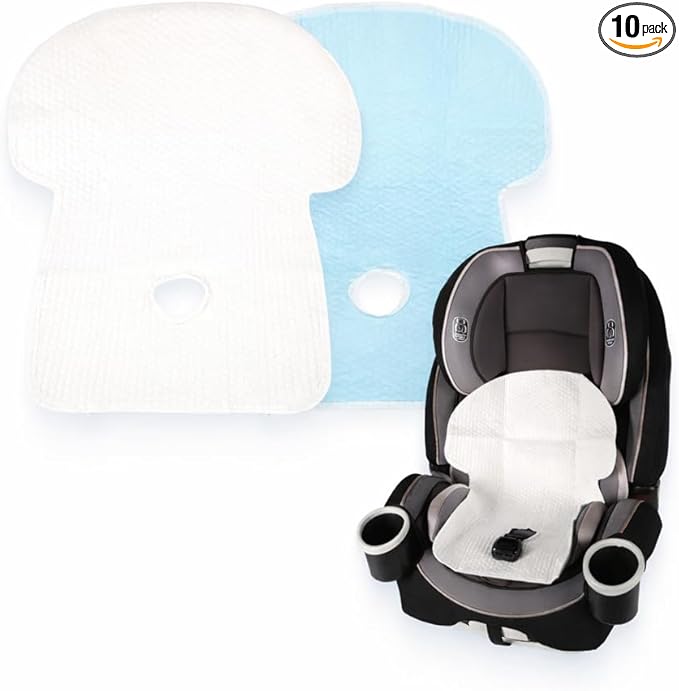 Disposable Seat Liners for Car & Travel (10-Pack), Leak-Proof Absorbent Pads, Protects Vehicle Seats, Strollers & Boosters from Spills, Odors & Moisture
