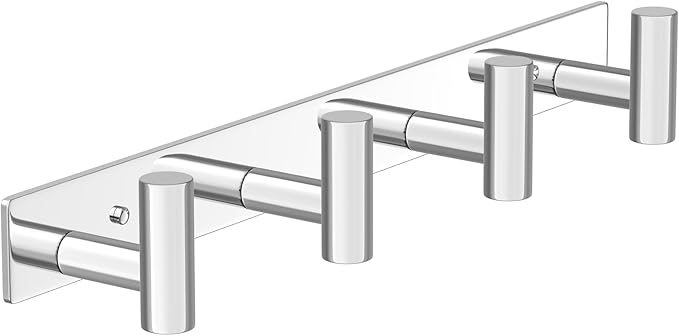 VINHOLD Wall Mounted Coat Rack-4 Hooks, Heavy Duty Stainless Steel Wall Hooks for Towel Coat Bag, Hat Rack Coat Hanger Coat Hooks Towel Racks for Bathroom Entryway Kitchen Hotel (Glossy, 1 Pack)