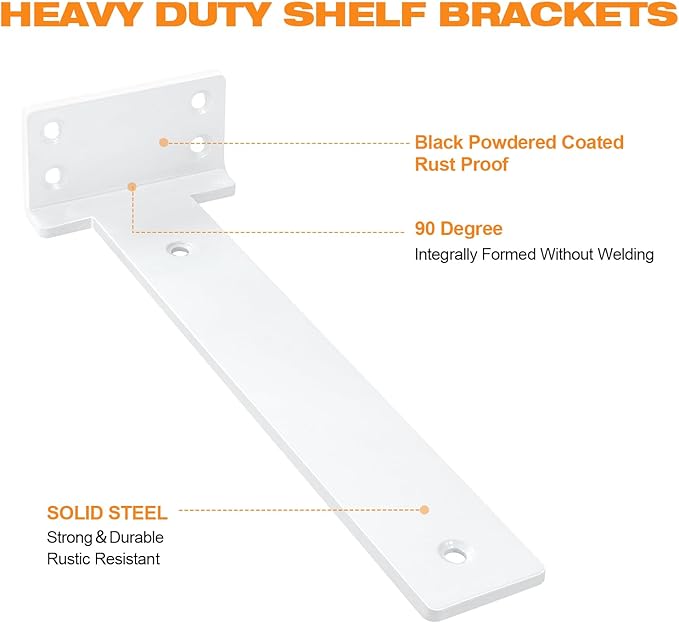 Floating Shelf Brackets 8 inch 8 Pack L Brackets for Shelves White Metal Heavy Duty Shelf Bracket for DIY Decorative with Mounting Hardware