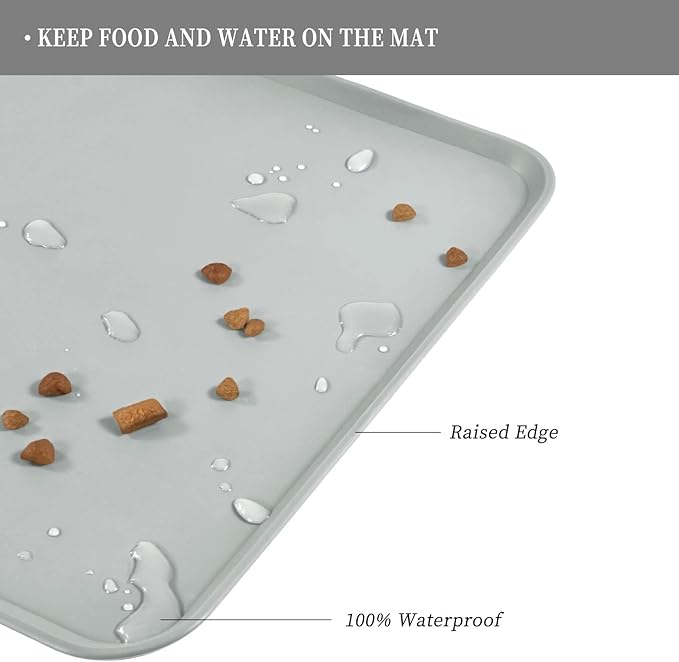 Reopet Waterproof Pet Feeding Mat with High Raised Edges, Heavier and Thicker Placemats for Cat Dog Water Bowl with BPA Free, Dogs Cats Food Mats for Messy Drinkers to Prevent Spill and Protect Floors