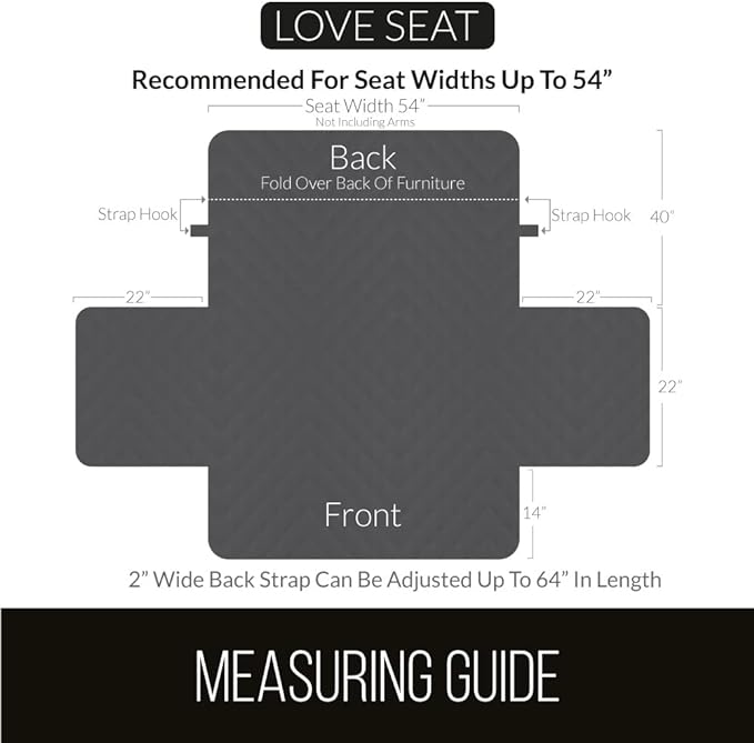 Sofa Shield Loveseat Slip Cover with Patented Strap, Cushion Protector, US Designed Reversible Stain and Dog Tear Resistant Slipcover, 54 inch Seat, Washable Covers for Dogs Pets Kids, White