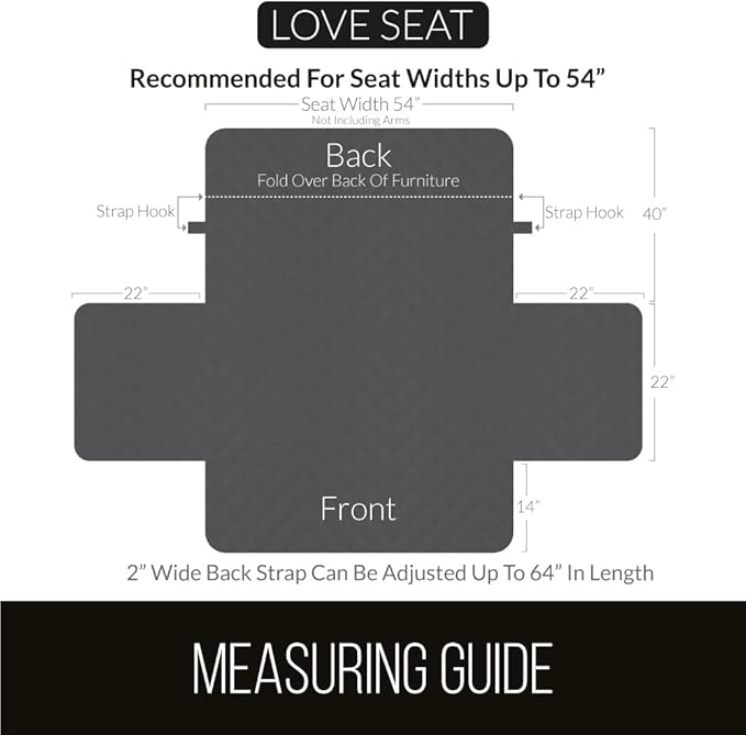 Sofa Shield Loveseat Slip Cover with Patented Strap, Cushion Protector, US Designed Reversible Stain and Dog Tear Resistant Slipcover, 54 inch Seat, Washable Covers for Dogs Pets, Black Gray