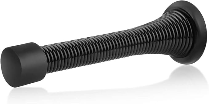 HOMOTEK 50 Pack Black Spring Door Stops,3-1/8" Heavy Duty Door Stop - Flexible Spring Door Stopper with Low Mounted Black Rubber Bumper Tips
