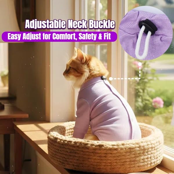 Cat Recovery Suit Male & Female Neuter, Cute Kitten Onesie for Cats After Surgery, Soft Fabric Cat Spay Clothes for Kittens, Kitten Surgical Pajamas for Girls, Cone Alternative Body Suit(Purple, S)