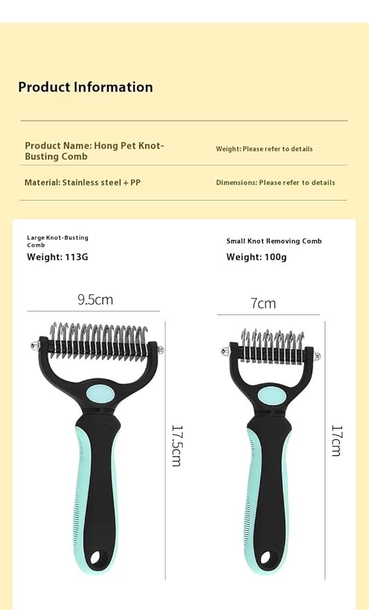 Double-Sided Pet Dematting Comb – 2-in-1 Undercoat Rake for Dogs & Cats, Stainless Steel Blade + PP Handle, Removes Tangles & Floating Hair, Lightweight 113 g, Home Grooming Tool