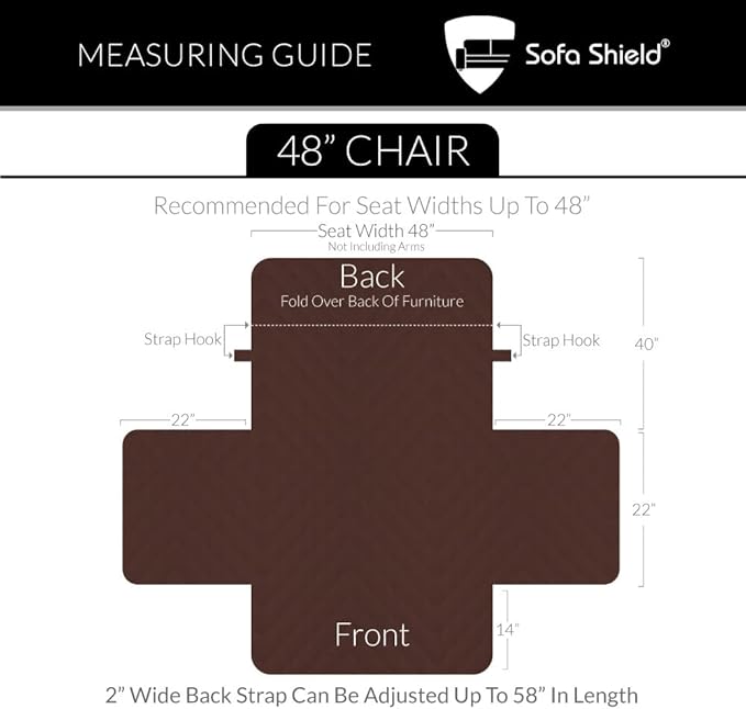 Sofa Shield Armchair Slip Cover with Patented Strap, Cushion Protector, US Designed Reversible Stain and Dog Tear Resistant Slipcover, 48 inch Seat, Washable Covers for Dogs Pets, Light Gray