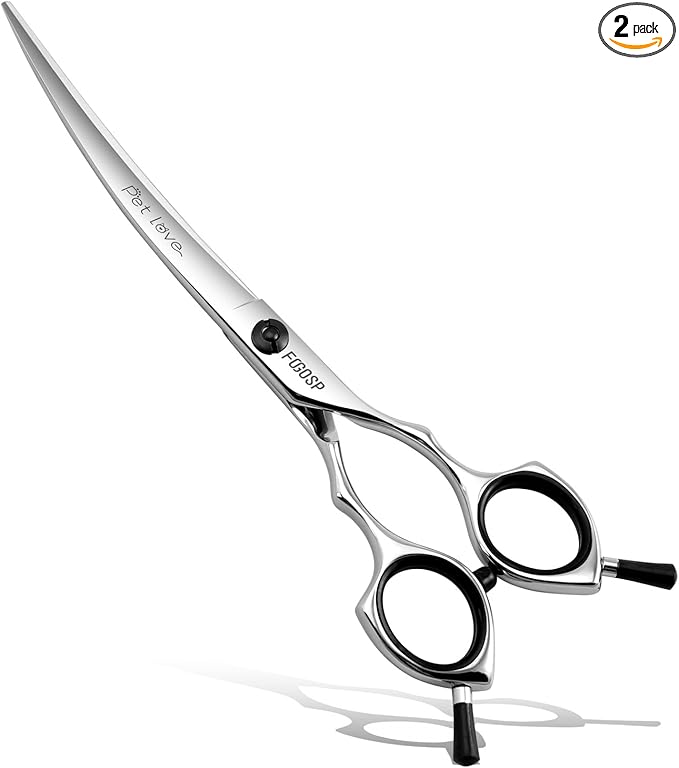 Curved Dog Grooming Scissors 7 in Curve Shears for Pet Dogs Pomeranian Cat Japan 440C 30°Arc Upward & Downward for Trimming Face and Paws at Home(7, Curved)