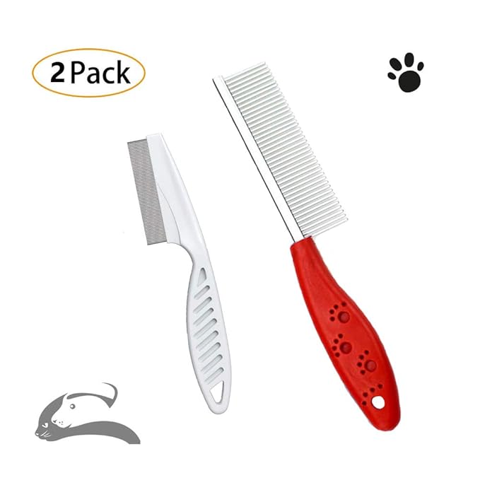 Sorxine Pet Comb for Dogs & Cats,Small Dog & Cat Grooming Comb 2 Combs,Pet Stainless Steel Teeth Dogs Comb for Removing Matted Fur, Knots & Tangles,Shedding Comb,Red