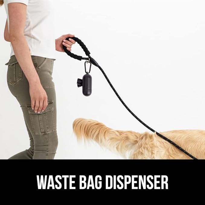 GORILLA GRIP Dog Leash, Heavy Duty Reflective Rope Leashes for Large, Medium, Small Breed Dogs, Puppy Training Essential for Walks, Hikes, Soft Handle, Rotating Metal Clip, Waste Bag Dispenser, Black