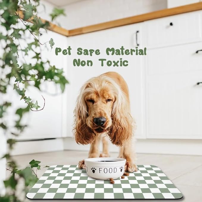 Dog Food Mats for Floors Waterproof, Pet Water Bowl Mats Pet Feeding Absorbent Placemats Plaid 24 * 32 inch