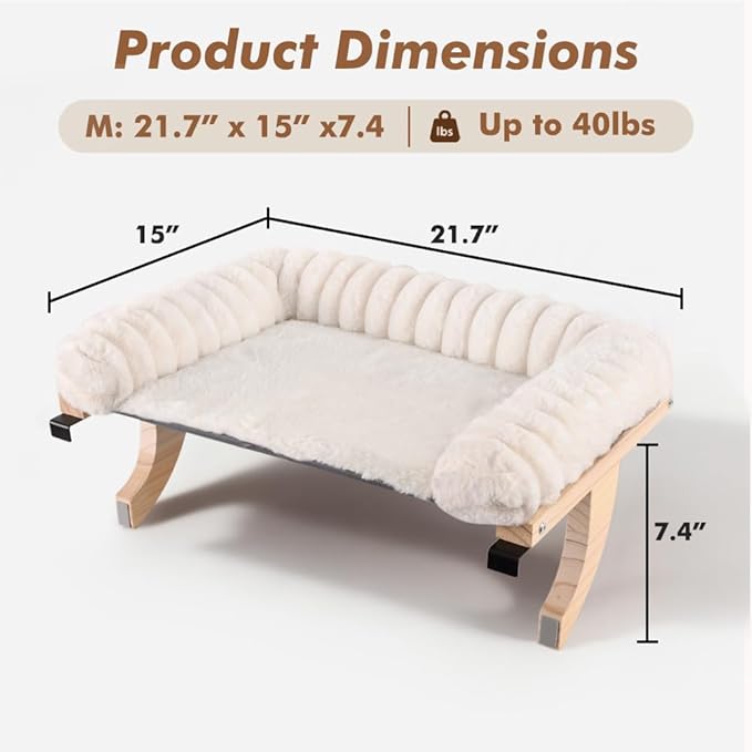 valigogo Cloud-Soft Cat Window Sill Perch with Zipper Designed Cushioned Bed, Supportive Cat Window Seat with Premium Solid Wood & Sturdy Metal Frame, Pet Hammock Bed for Large Cats (Medium, White)