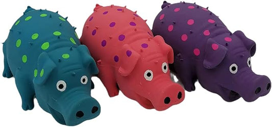 Hoiasem 3 Pack Latex Pig Dog Toys That Oinks Dog Squeaky Toy for Small Medium Large Dogs (Red, Blue, Purple)