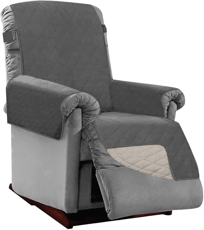 Sofa Shield Couch Recliner Covers for Dogs, Reversible Furniture Protector with Strap, Stain and Tear Resistant Cushion Cover, 25 inch Seat, Machine Washable Slipcover Pets, Cats, Charcoal Linen