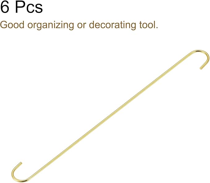 uxcell S Hanging Hooks, 20inch/500mm Extra Long Steel Hanger, Indoor Outdoor Uses for Garden, Bathroom, Closet, Workshop, Kitchen, Gold Tone, 6Pcs