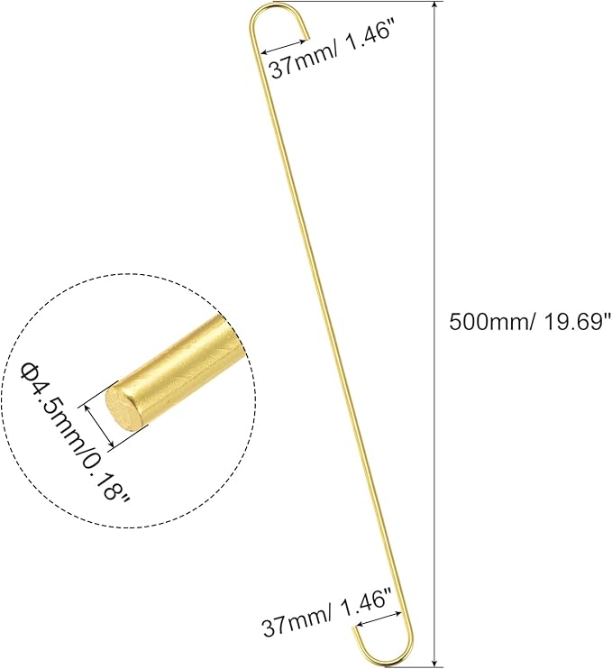 uxcell S Hanging Hooks, 20inch/500mm Extra Long Steel Hanger, Indoor Outdoor Uses for Garden, Bathroom, Closet, Workshop, Kitchen, Gold Tone, 6Pcs