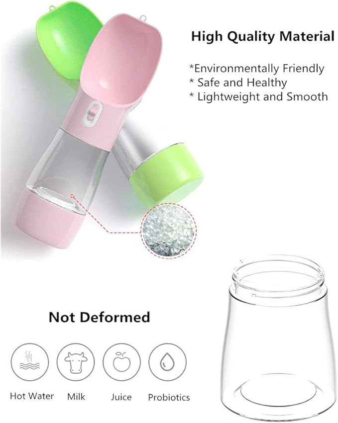 Misthis Portable Dog Water Bottle - Leak Proof Dog Water Dispenser with Bowl & Food Container, Dishwasher Safe Food Grade Plastic for Pet Puppy Outdoor Walking Hiking Travel Green