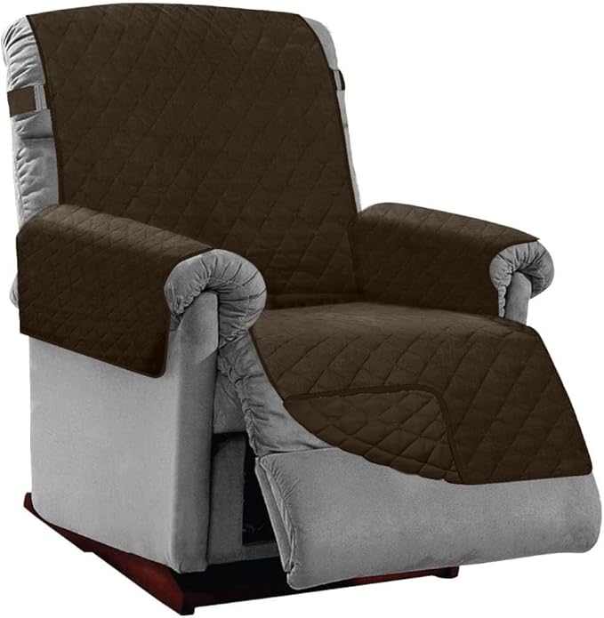Sofa Shield Recliner Slip Cover with Patented Strap, Cushion Protector, US Designed Reversible Stain and Dog Tear Resistant Slipcover, 28 inch Seat, Washable Covers for Dogs Pets, Chocolate