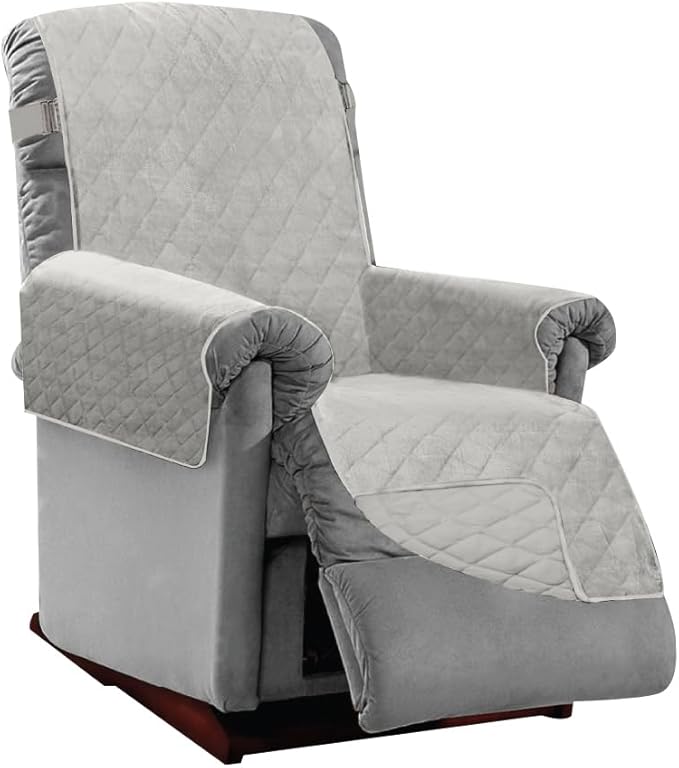 Sofa Shield Couch Recliner Covers for Dogs, Reversible Furniture Protector with Strap, Stain and Tear Resistant Cushion Cover, 25 inch Seat, Machine Washable Slipcover Pets, Cats, Light Gray