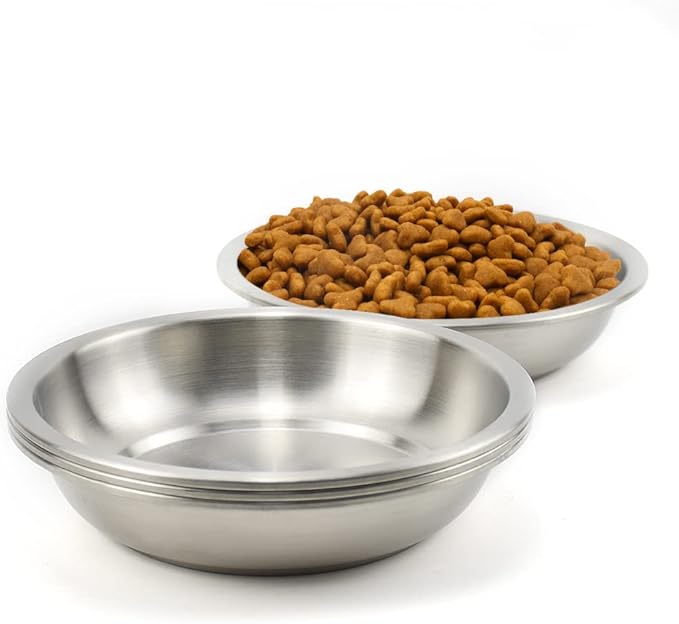 BiteKing Stainless Steel Cat Bowls 4 Pack, Whisker Fatigue Relief Cat Food Dish, Metal Shallow Wide Large Replacement Plate for Dog and Pet, Ideal for Raised Elevated Pet Feeding Station Stand, 5.5"