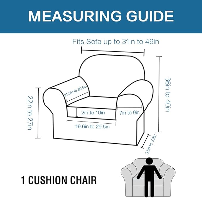 H.VERSAILTEX Rich Velvet Stretch 2 Piece Cover Chair Slipcover Sofa Cover Furniture Protector Couch Soft with Elastic Bottom Chair Couch Cover with Arms Width Up to 49 Inch(Chair,Navy)