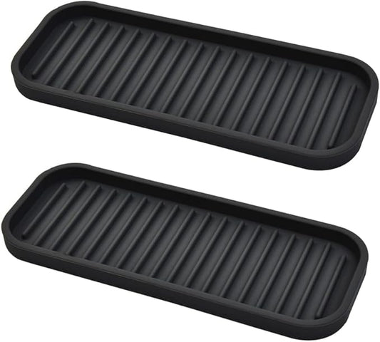 Silicone Sponge Holder Kitchen Sink Organizer Tray Dish Caddy Soap Dispenser, Scrubber Spoon Holder, Dishwashing Accessories (Black, 2 Pack)