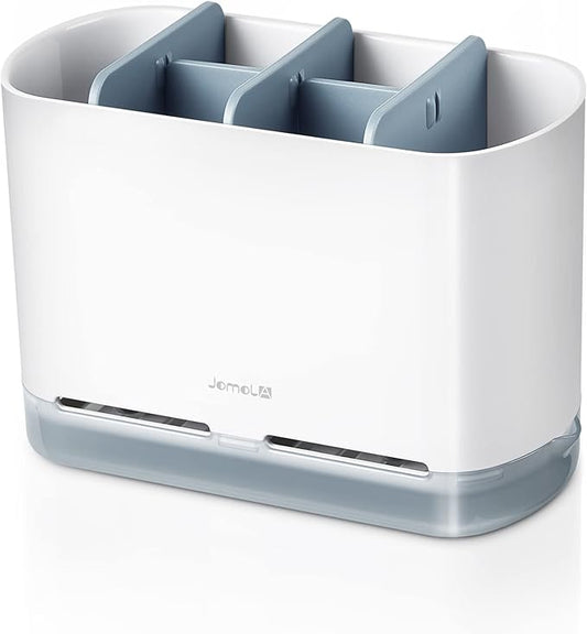 JOMOLA Dish Brush Caddy for Kitchen Sink Toothbrush Holders for Bathrooms Sink Sponge Holder Kitchen Counter Scrub Soap Brush Organizer Sinkware Caddy with Drain Tray Dividers (Gray)