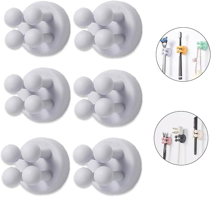 Silicone Toothbrush Holders for Bathrooms - 6 Pcs Grey Wall Mounted Shower Razor Holder