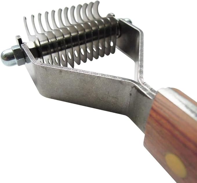 Mars Coat King Double Wide Dematting Undercoat Grooming Rake Stripper Tool for Dogs and Cats, Stainless Steel with Wooden Handle for Thick Coats, 12-Blade Stripper for Groomers, Pet Owners