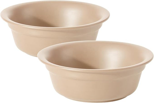 Ceramic 7.1inch Set of 2 Dog Bowls for Medium Dogs, 2pcs Basic 2.5 Cup Food or 24 oz Water Dishes for Replacement, Wide Opening Rounded Edge(2 Bowls, Oat Beige)