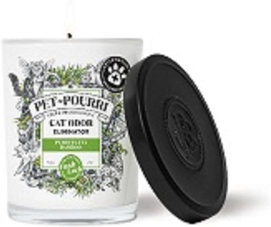 Pet-Pourri Purrfectly Bamboo Cat Deodorizer Candle – Cat Safe Plant Based Ingredients & Wax – Vet Approved – Aromatherapy & Air Freshener for Kitty Odor – Scented with Bamboo, Jasmine & Pear