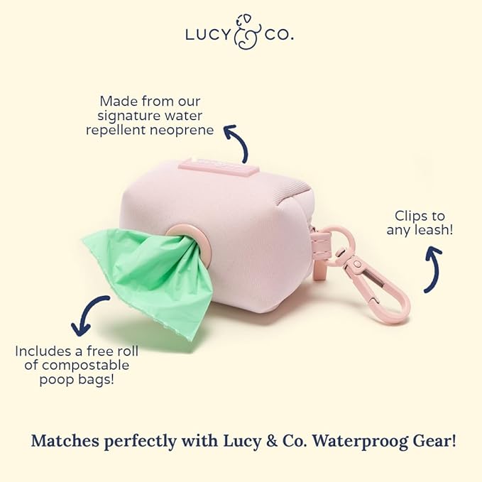 Lucy & Co. Rosewater Everyday Dog Poop Bag Holder - Cute Designer Pet Waste Bag Dispenser, One Size, Solid Light Pink