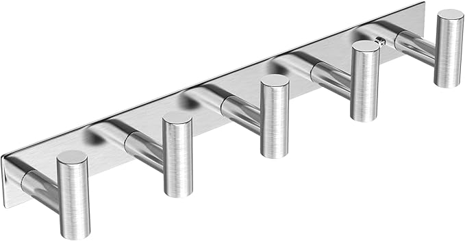 VINHOLD Wall Mounted Coat Rack-5 Hooks, Heavy Duty Stainless Steel Wall Hooks for Towel Coat Bag, Hat Rack Coat Hanger Coat Hooks Towel Racks for Bathroom Entryway Kitchen Hotel (Silvery, 1 Pack)