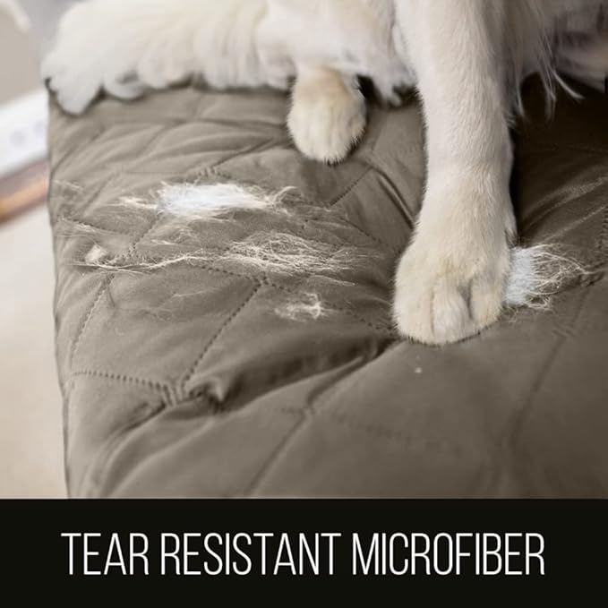 Sofa Shield Couch Armchair Covers for Dogs, Reversible Furniture Protector with Strap, Stain and Tear Resistant Cushion Cover, 23 inch Seat, Machine Washable Slipcover Pets, Cats, Latte Linen