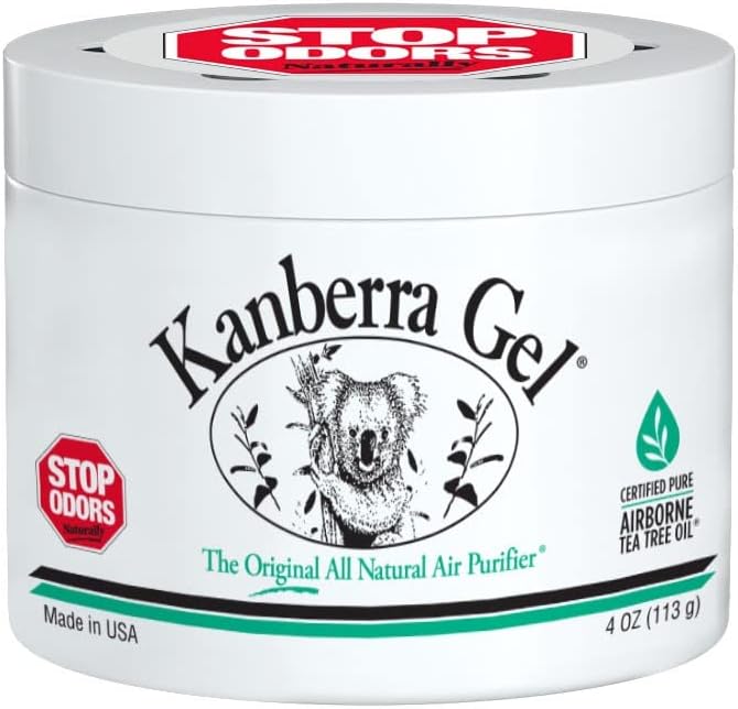 Kanberra Gel 4oz - All-Natural Odor Eliminator & Air Freshener for Home, Car, RV, Boat, Gym Bag | Eco-Friendly, Long-Lasting Tea Tree Oil Formula, Safe for Pets and Family.