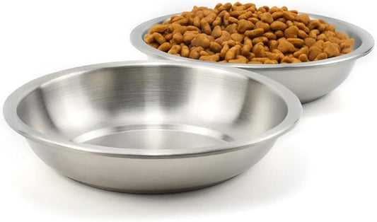 BiteKing Stainless Steel Cat Bowls 2 Pack, Whisker Fatigue Relief Cat Food Dish, Metal Shallow Wide Large Replacement Plate for Dog and Pet, Ideal for Raised Elevated Pet Feeding Station Stand, 7.9"