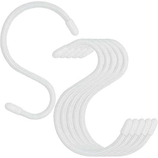 Nisoger 24 Pack 4 inch Vinyl Coated S Hooks with Rubber Stopper Non Slip Heavy Duty S Hook, Steel Metal White Rubber Coated Closet S Hooks for Hanging Jeans Plants Jewelry Pot Pan Cups Towels