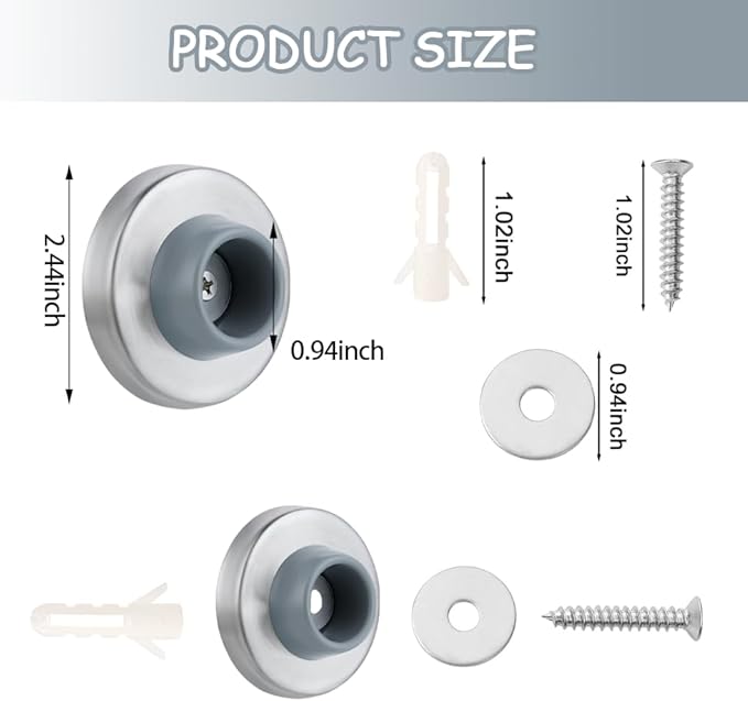 6pcs Concave Wall Door Stopper Bumper Door Stop Wall Mount Protector Stainless Round Rubber Handle Stoppers Knob Prevent Door Handle Damage Shield Walls (Grey)