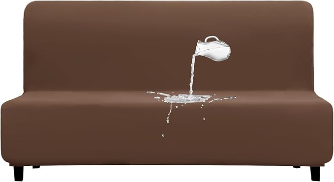 PureFit 100% Dual Waterproof Futon Cover - Stretch Non Slip Fleece Sofa Covers, Washable, Leakproof Furniture Protector for Kids, Pets, Dogs (Brown)