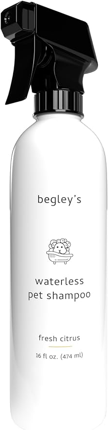 Begley's No Rinse Waterless Pet Shampoo, Bathless Cleaning, Deodorizing, and Odor Removal for a Shiny, Fresh Smelling Coat - Effective for Dogs, Puppies, and Cats - Fresh Citrus Scent