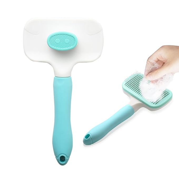 Adopet Self-Cleaning Pet Grooming Brush – Smooth Grooming Brush for Dogs and Cats, Easy Hair Removal with the Push of a Button, Gentle Shedding Remover for Small Pets, Comfortable Non-Slip Handle