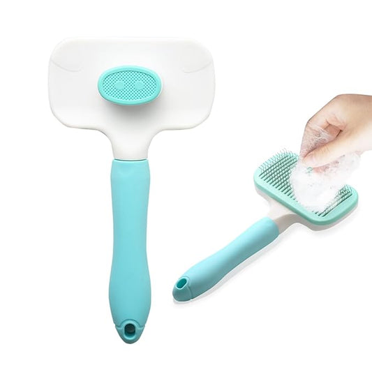 Adopet Self-Cleaning Pet Grooming Brush – Smooth Grooming Brush for Dogs and Cats, Easy Hair Removal with the Push of a Button, Gentle Shedding Remover for Small Pets, Comfortable Non-Slip Handle