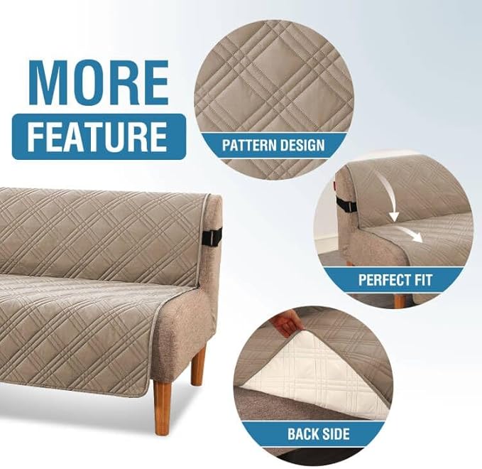H.VERSAILTEX 100% Waterproof Futon Sofa Slipcover Reversible Sofa Cover Armless Futon Cover Soft Thicken Sofa Bed Pets Kids Dog Cat Fit Sitting Width Up to 70", Taupe/Beige