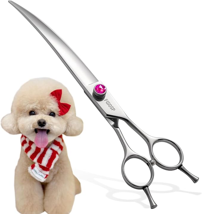 Curved Scissors for Dog Grooming Professional 8 inch Long Downward Curved Shears for Poodle Large Dogs Pet 30°Japanese 440C Stainless Steel Right Handed(8.0'',Curved)